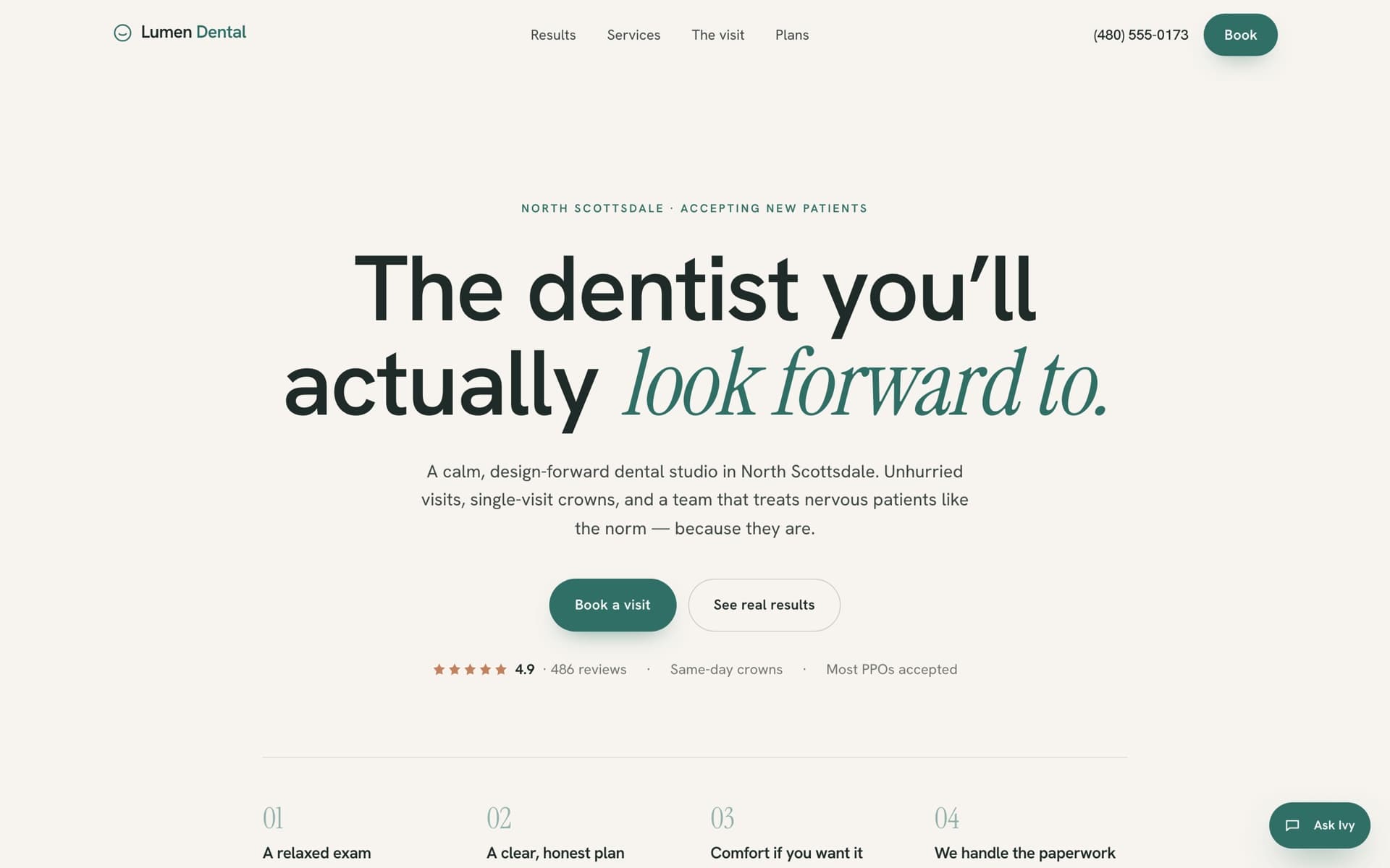 Lumen Dental Co., a sample dental practice site we built