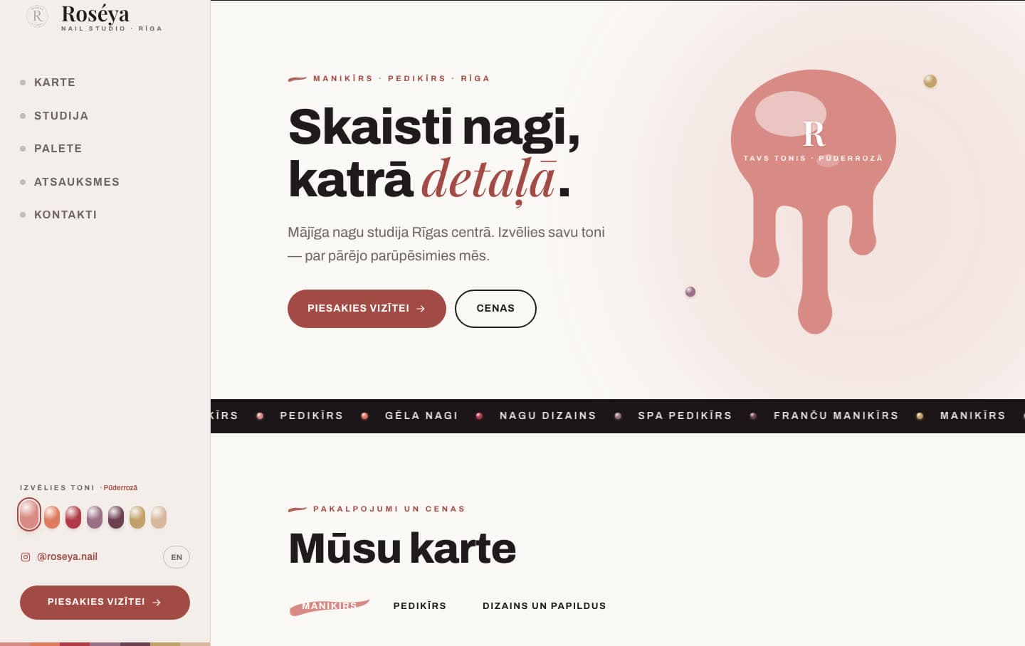 Screenshot of the Roséya Nail Studio website